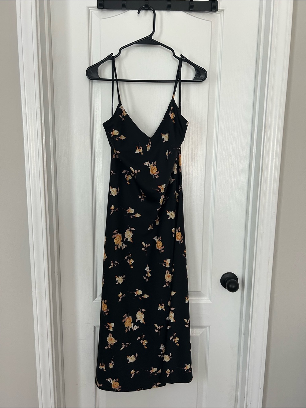Forever 21 Black Floral Midi Dress with Yellow Floral Print